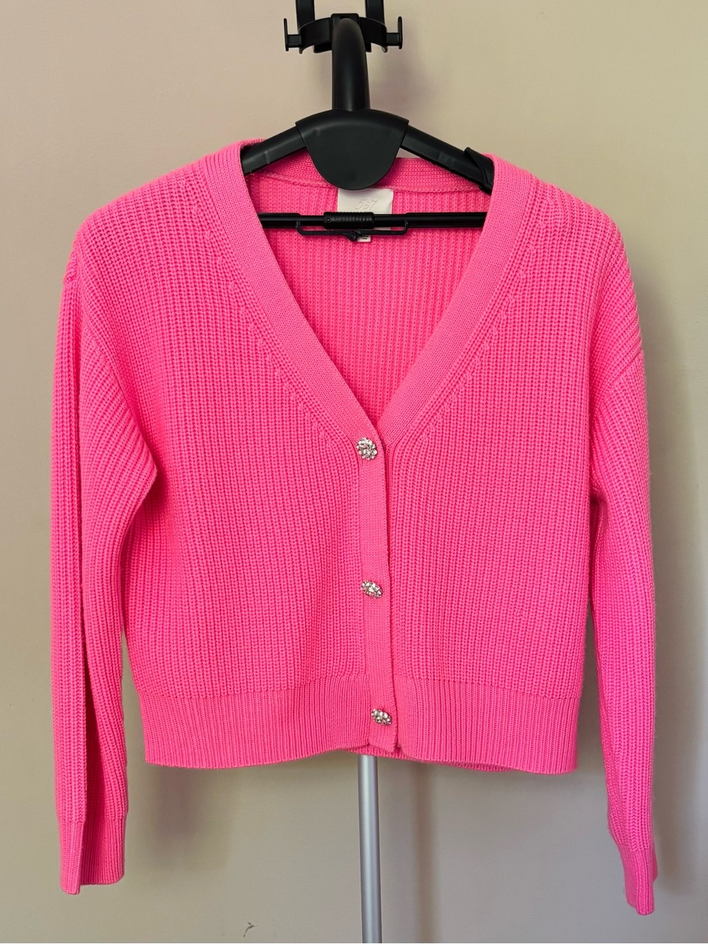Cinq A Sept Pink Palmer Rhinestone Button Cardigan Sz L